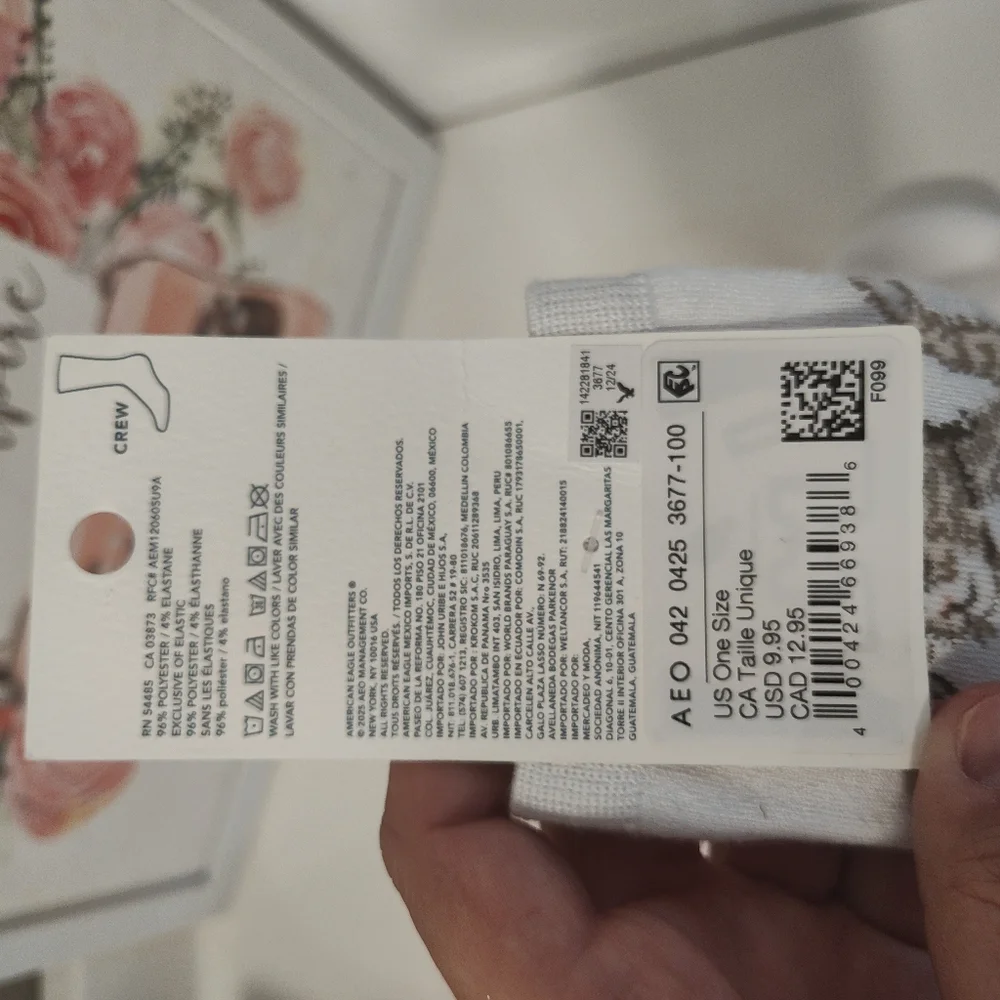 NWT American Eagle Outfitters Crew Socks White w/ Cat and Mushroom Design, OS - Picture 6 of 7